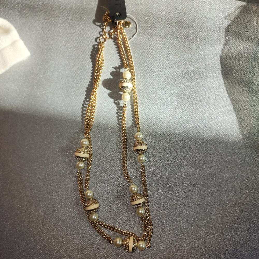 J Crew faux pearl and gold-tone chain necklace